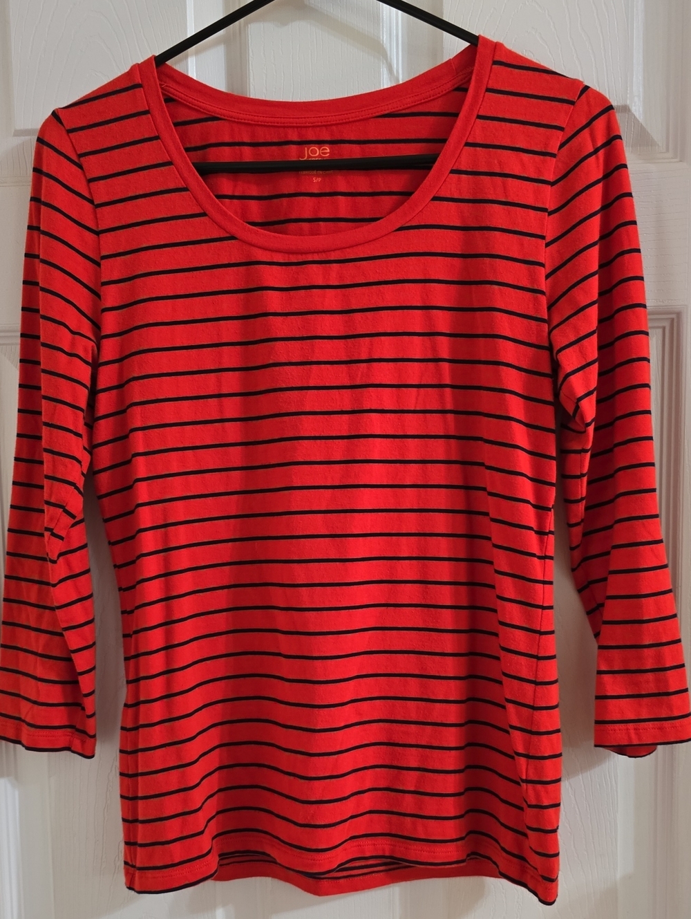 Joe Fresh Orange. and Blue Striped Scoop Neck Long Sleeve Top